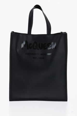 Logoed Leather Tote Bag with Shoulder Strap