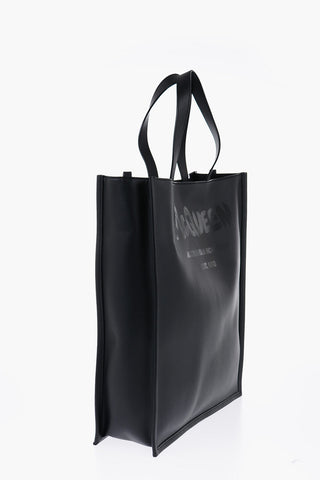 Logoed Leather Tote Bag with Shoulder Strap