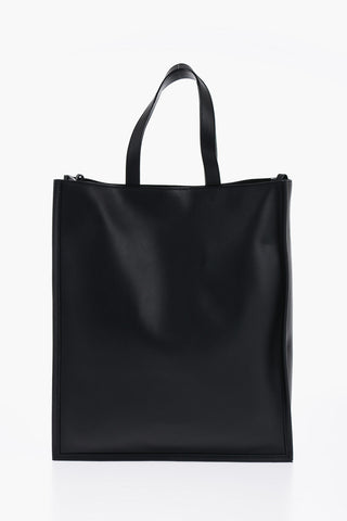 Logoed Leather Tote Bag with Shoulder Strap