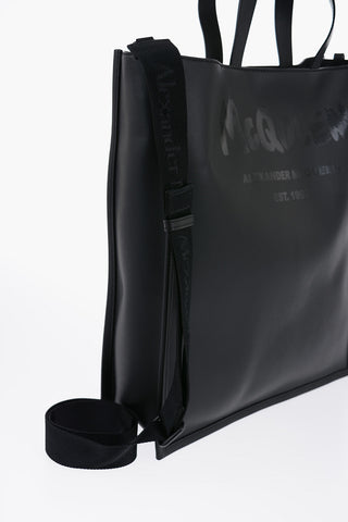 Logoed Leather Tote Bag with Shoulder Strap