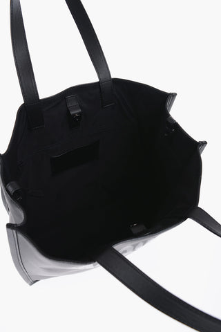 Logoed Leather Tote Bag with Shoulder Strap