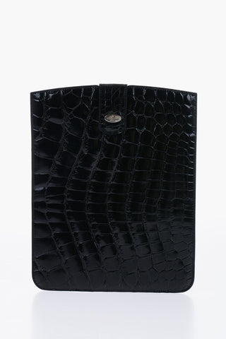 Crocodile Leather Table4t Holder with Snap Button
