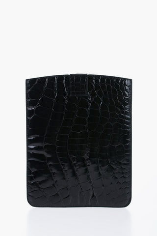 Crocodile Leather Table4t Holder with Snap Button