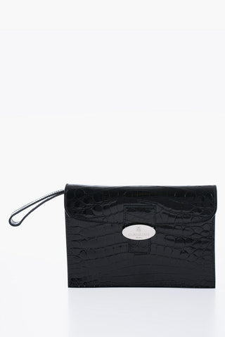 Crocodile Leather Clutch with Snap Closure