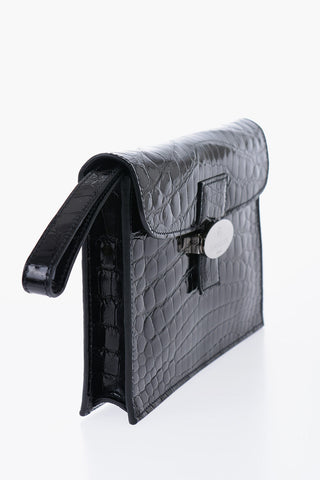 Crocodile Leather Clutch with Snap Closure
