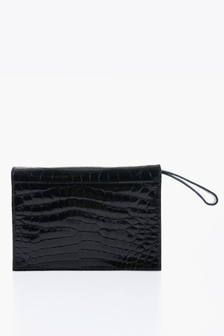 Crocodile Leather Clutch with Snap Closure