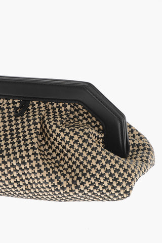 Braided raffia Clutch With Leather Details