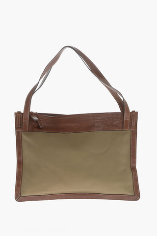Cotton Shoulder Bag With Leather Details
