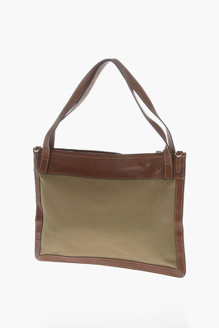 Cotton Shoulder Bag With Leather Details
