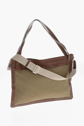 Cotton Shoulder Bag With Leather Details