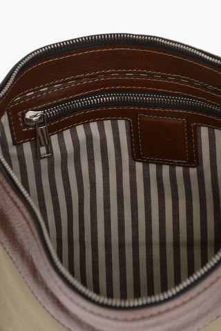 Cotton Shoulder Bag With Leather Details