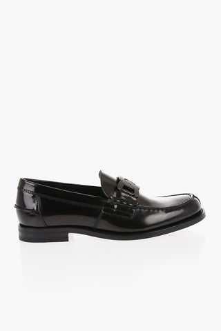 Brushed Leather Loafers With Chain Deatil