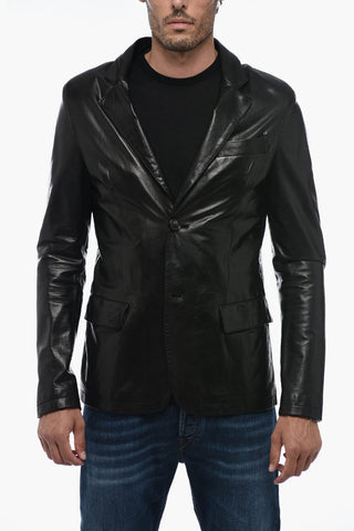ID Leather Blazer with Flap Pockets