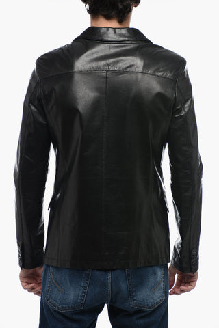 ID Leather Blazer with Flap Pockets