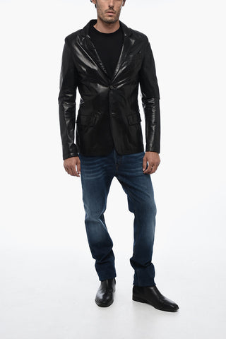 ID Leather Blazer with Flap Pockets