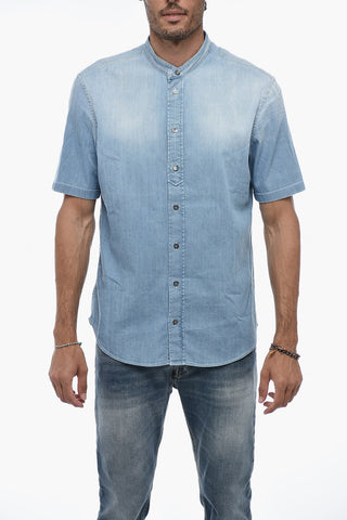 Denim Shirt with Mandarin Collar