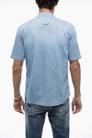 Denim Shirt with Mandarin Collar