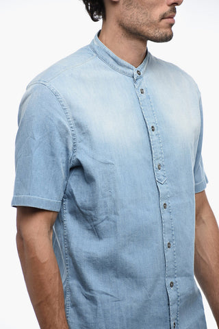 Denim Shirt with Mandarin Collar