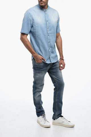 Denim Shirt with Mandarin Collar