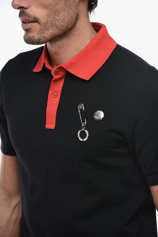 Hopsack Cotton Polo with Brooches