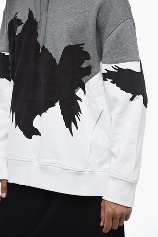 Felpa Hoodie in Cotone Felpato con Applicazioni in Suede