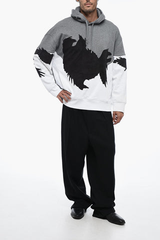 Felpa Hoodie in Cotone Felpato con Applicazioni in Suede