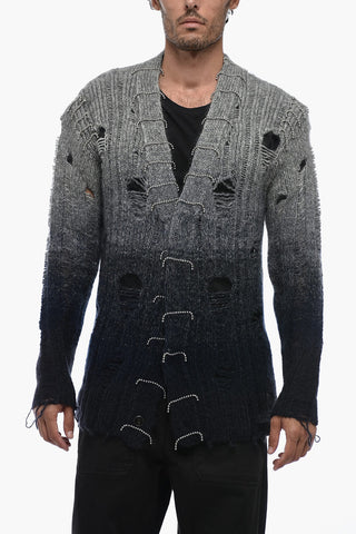 Mohair Blend Degradè Cardigan with Beads Detail