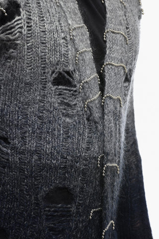 Mohair Blend Degradè Cardigan with Beads Detail