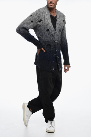 Mohair Blend Degradè Cardigan with Beads Detail