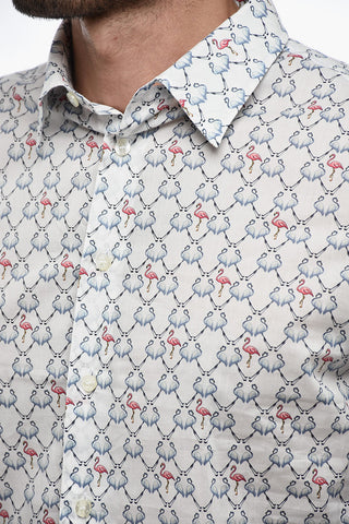 Cotton Shirt with Flamingo Print