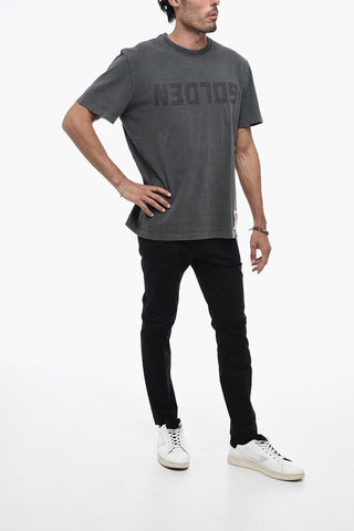 Lived-in Effect Cotton T-Shirt with Crew Neck
