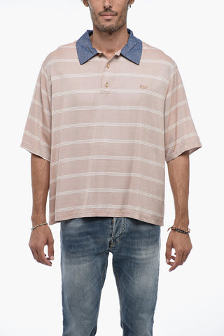 Polo shirt with Golden-Buttons and Denim Collar