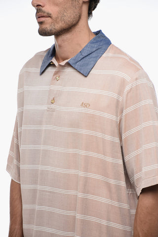 Polo shirt with Golden-Buttons and Denim Collar