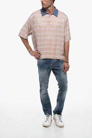 Polo shirt with Golden-Buttons and Denim Collar