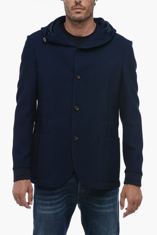 Wool-blended Hoodie Sweatshirt with Herringbone Motif