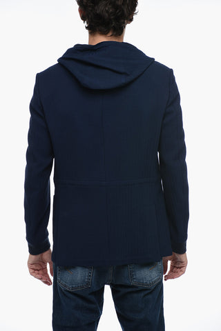 Wool-blended Hoodie Sweatshirt with Herringbone Motif