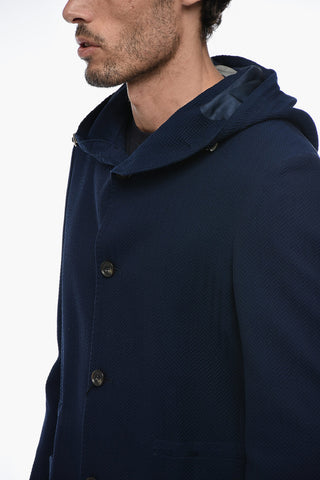 Wool-blended Hoodie Sweatshirt with Herringbone Motif