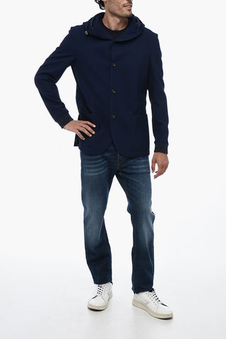 Wool-blended Hoodie Sweatshirt with Herringbone Motif