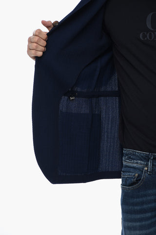 Wool-blended Hoodie Sweatshirt with Herringbone Motif