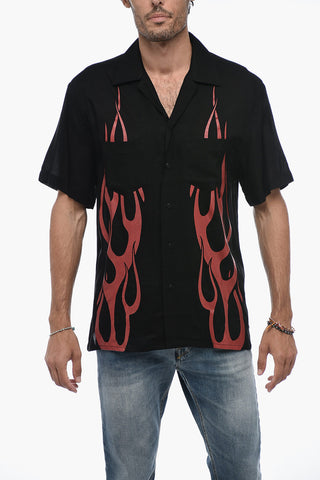 Camicia Bowling Con Stampa Fiamme