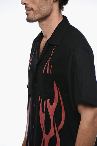 Camicia Bowling Con Stampa Fiamme