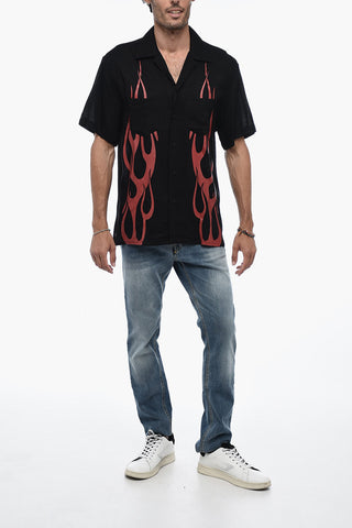 Camicia Bowling Con Stampa Fiamme