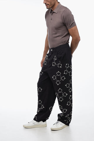 Stright Fit Pants With Rhinestones Detail