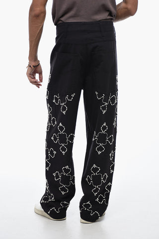 Stright Fit Pants With Rhinestones Detail