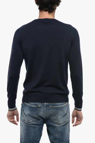 Virgin Wool Sweater with Striped Cuffs