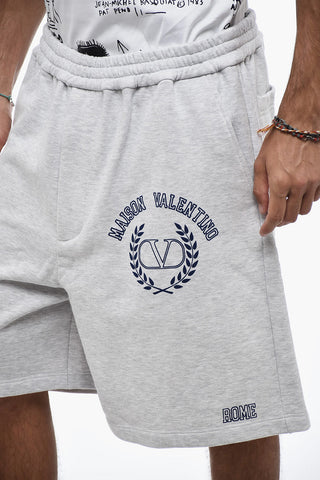 Logo Print Brushed Cotton Jogger Shorts