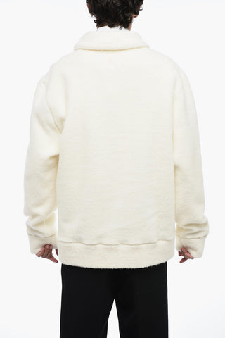 Fuzzy Half Zipped Sweater with Embroidered Logo