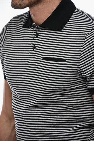 All-Over Striped Polo with Chest Pocket