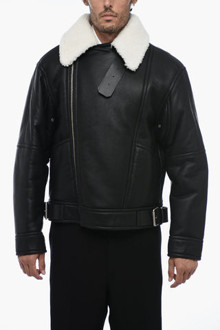 Leather Avietor Jacket with Shearling Detailing
