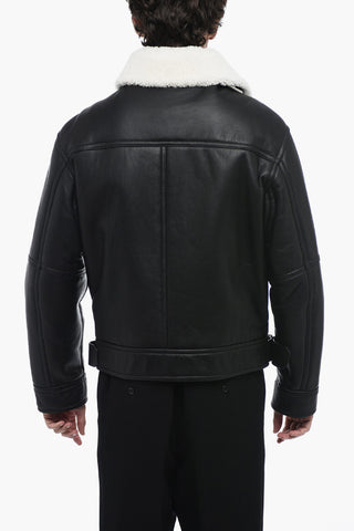 Leather Avietor Jacket with Shearling Detailing